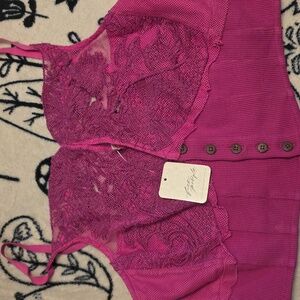Free People Pink Lace Top Nwt